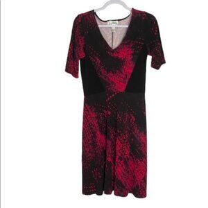 Joseph Ribkoff Red Black Vneck Dress